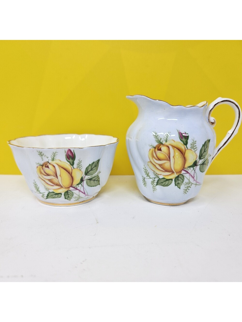 Vintage Paragon Fine Bone China Yellow Rose Mini Creamer and Sugar Set